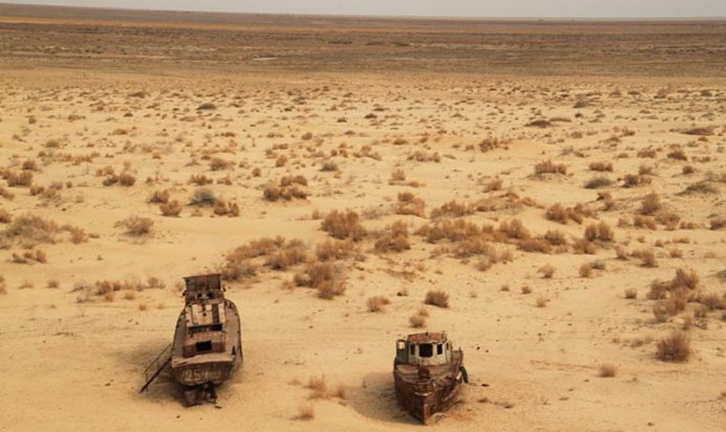 A top view of Aralkum Desert after destruction