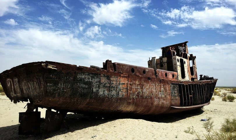 A view of old wrecked ship in Aralkum desert
