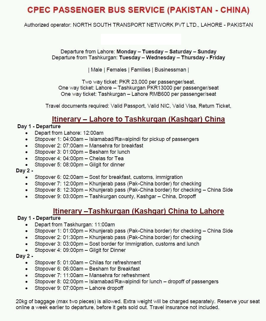 CPEC Bus service Schedule & fares.