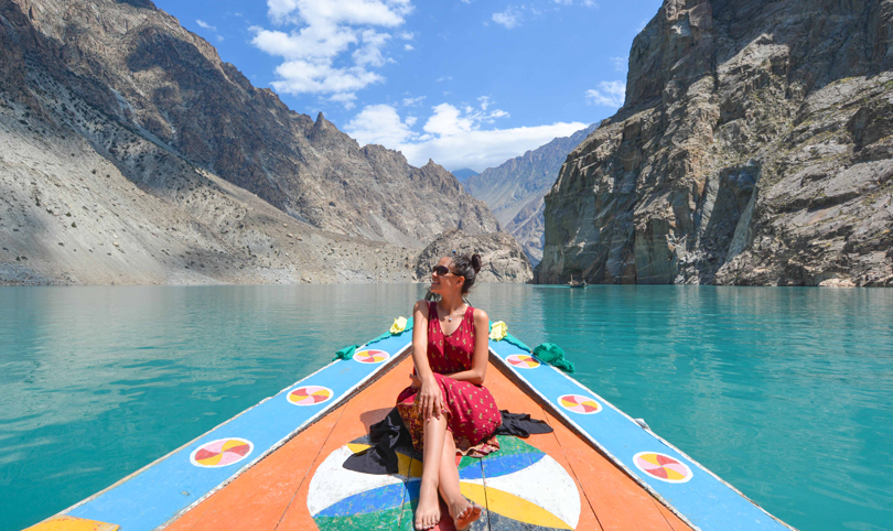 A female tourist enjoying at Atabad Lake. Photo by Sophee Southall